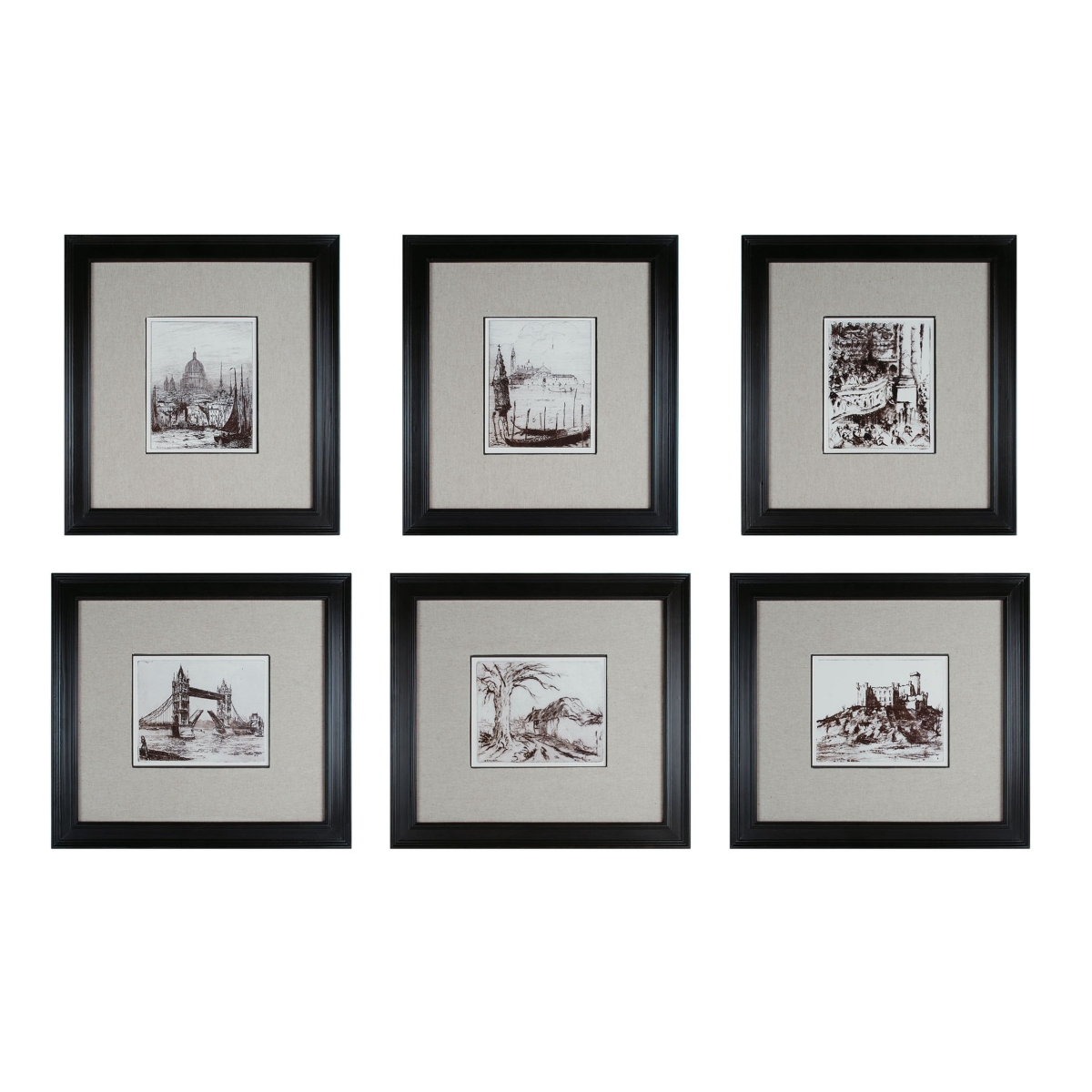 Th Century Ink Framed Wall Art Set Of